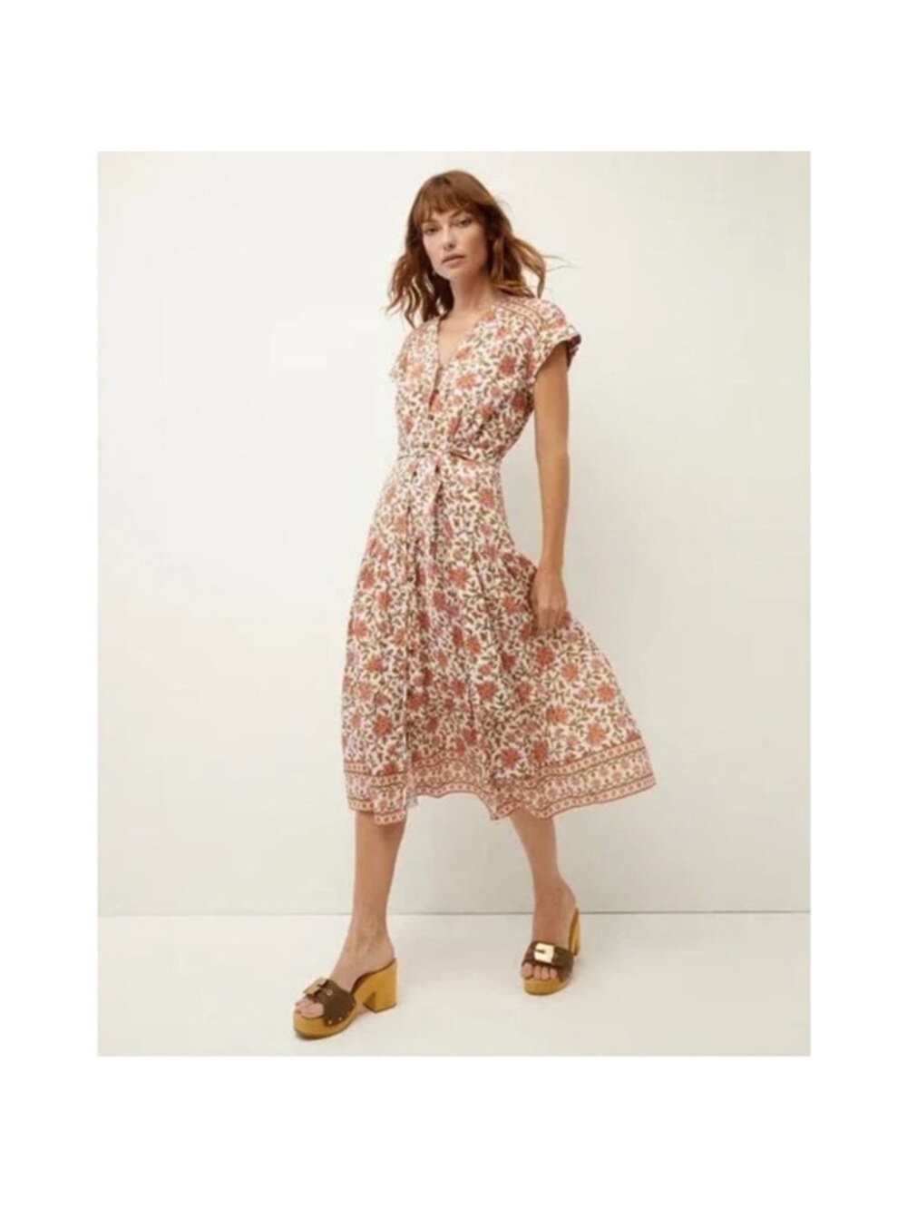 NEW VERONICA BEARD Lexington Pink Floral Cotton-seersucker Midi Dress - Picture 6 of 14
